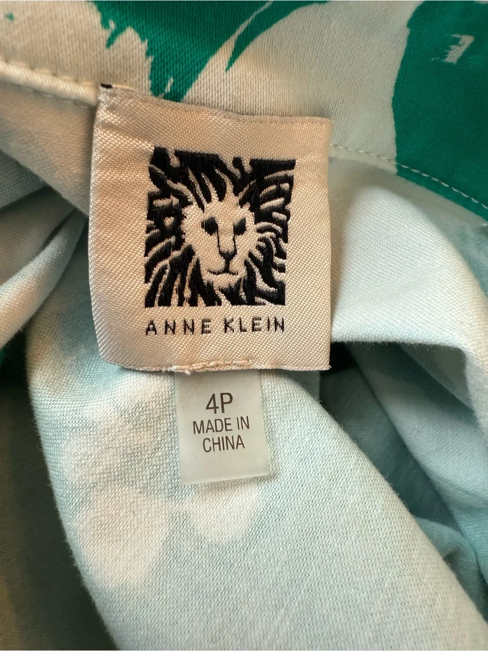 Anne Klein 4P Green White Floral Shirt Dress Petite Button Front Stretch Cotton - Picture 7 of 13